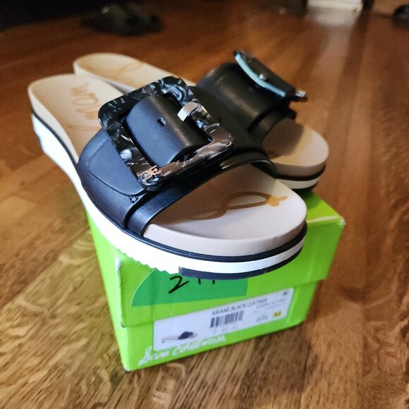 Sam Edelman Black Sandal Slide Ariane Marble Buckle Leather Platform Size 6.5 - Picture 11 of 16